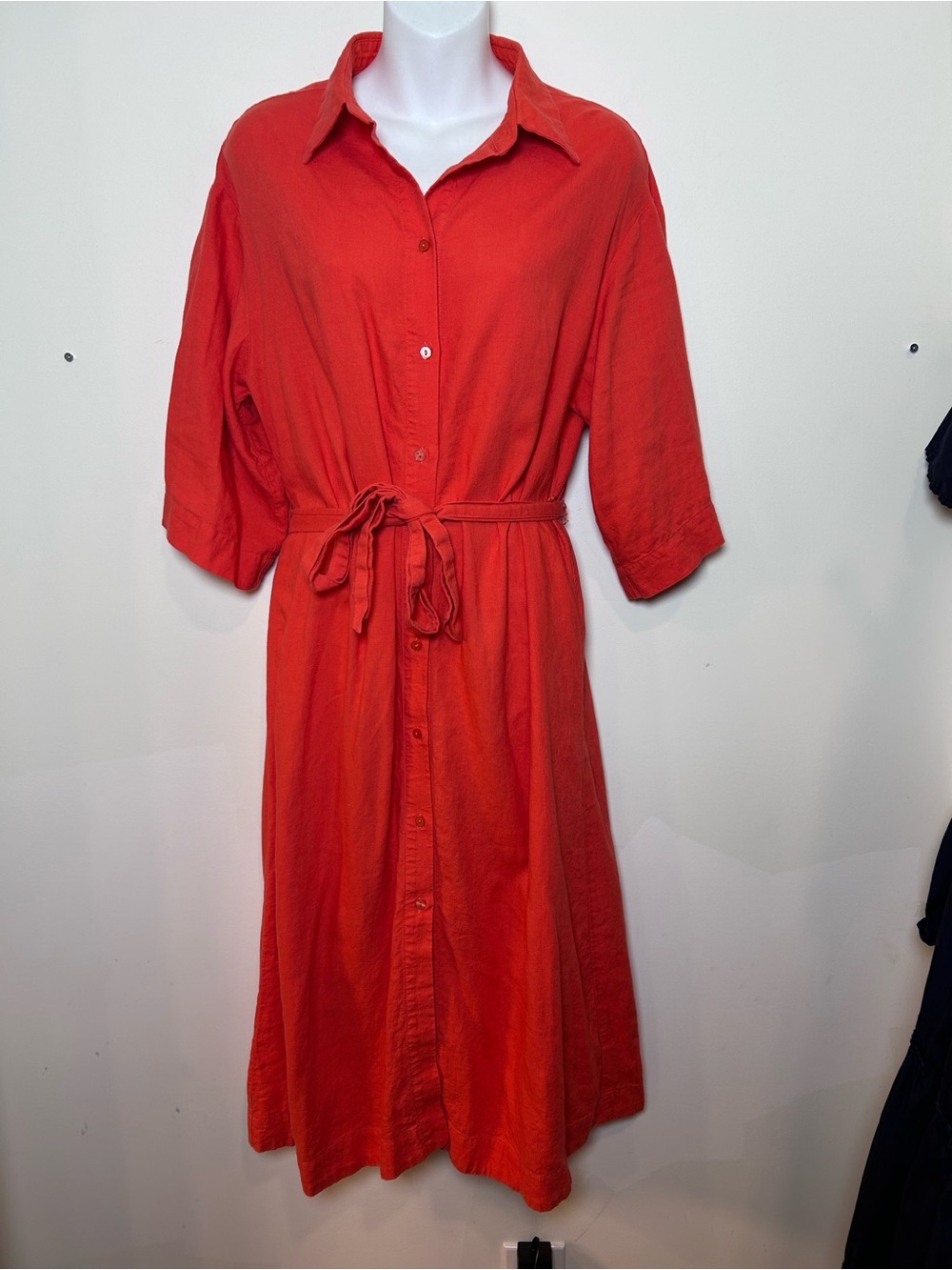 Brave + True red orange linen blend shirt dress size XS oversized coastal beach - Picture 2 of 7